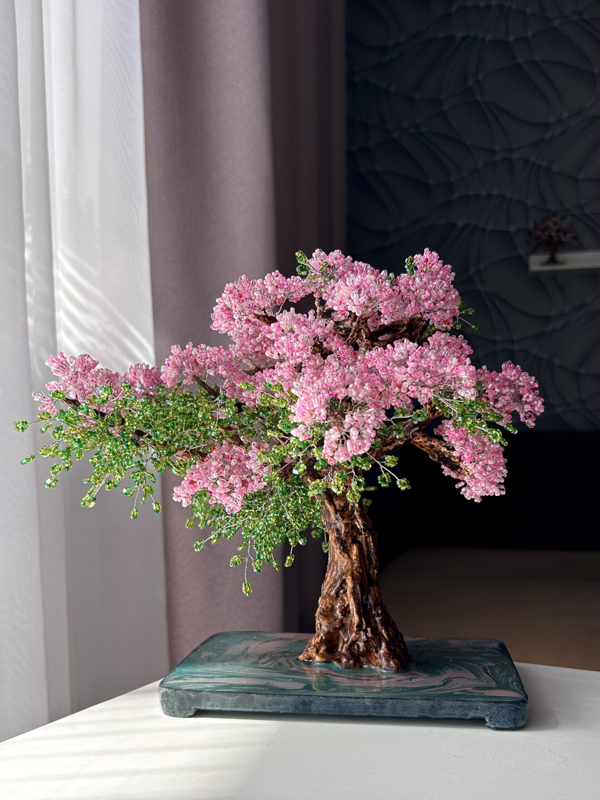 Pink Cherry Blossom Beaded Bonsai Tree
