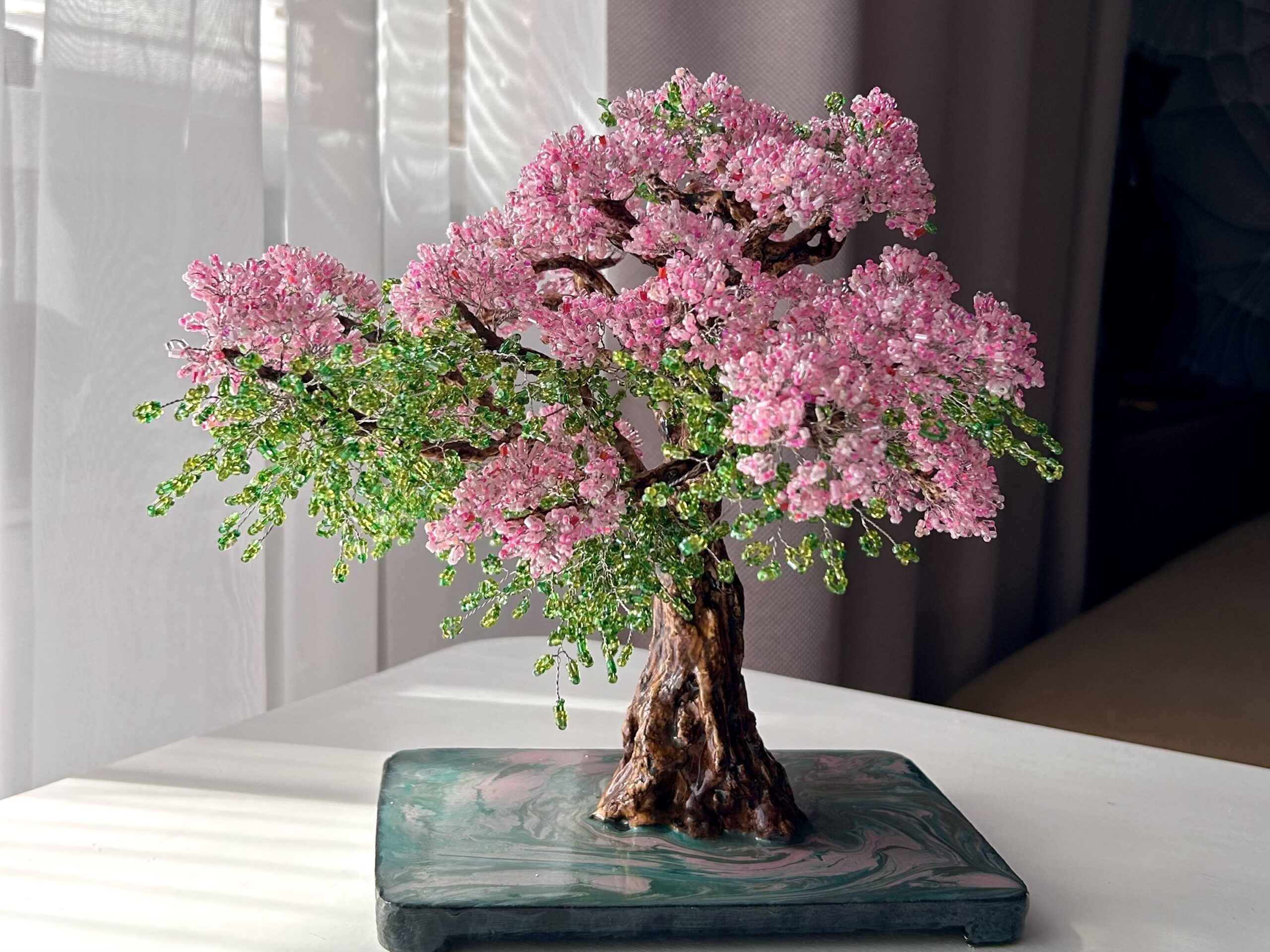 Cherry Blossom Beaded Tree • M • Blush & Emerald