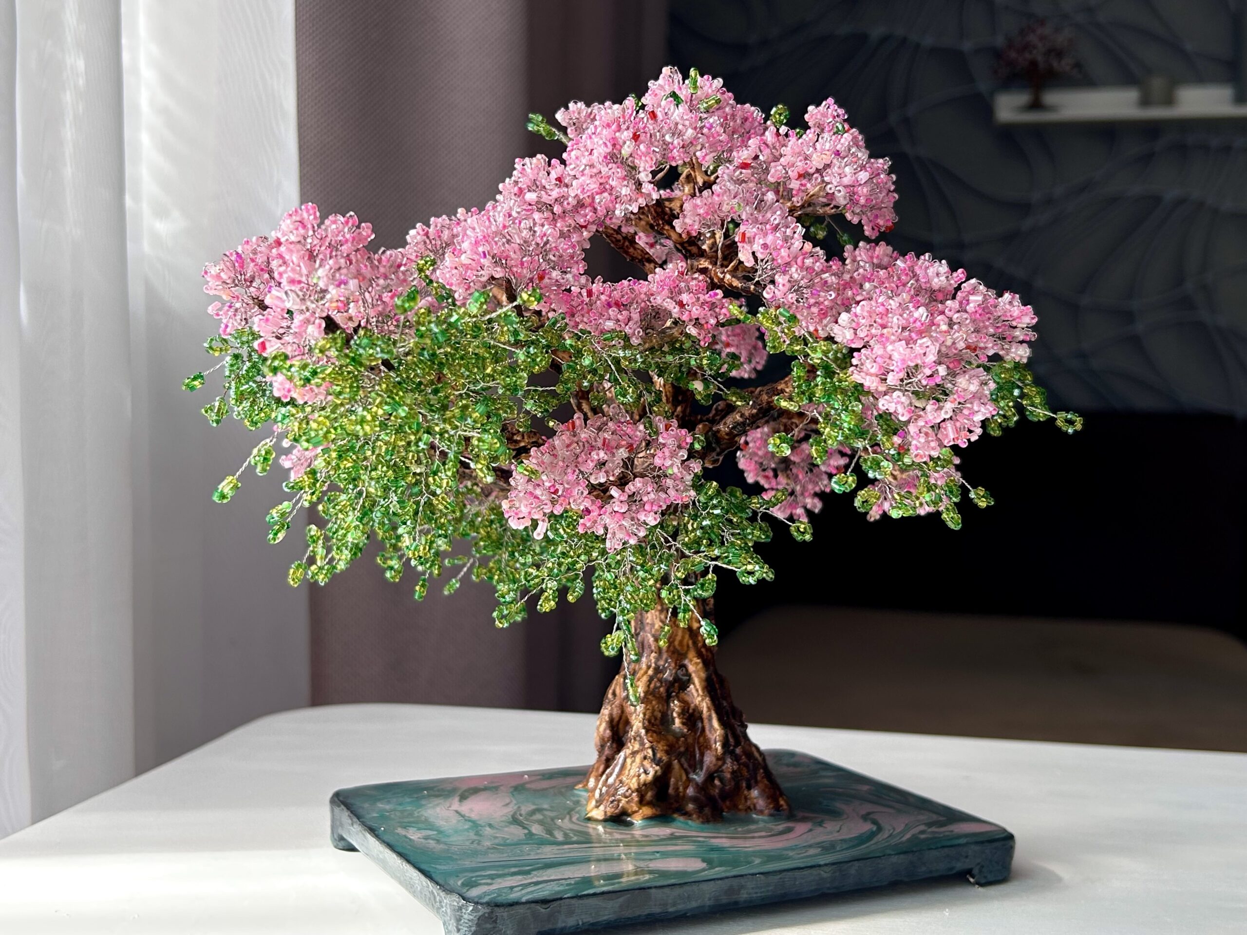 Pink Cherry Blossom Beaded Bonsai Tree