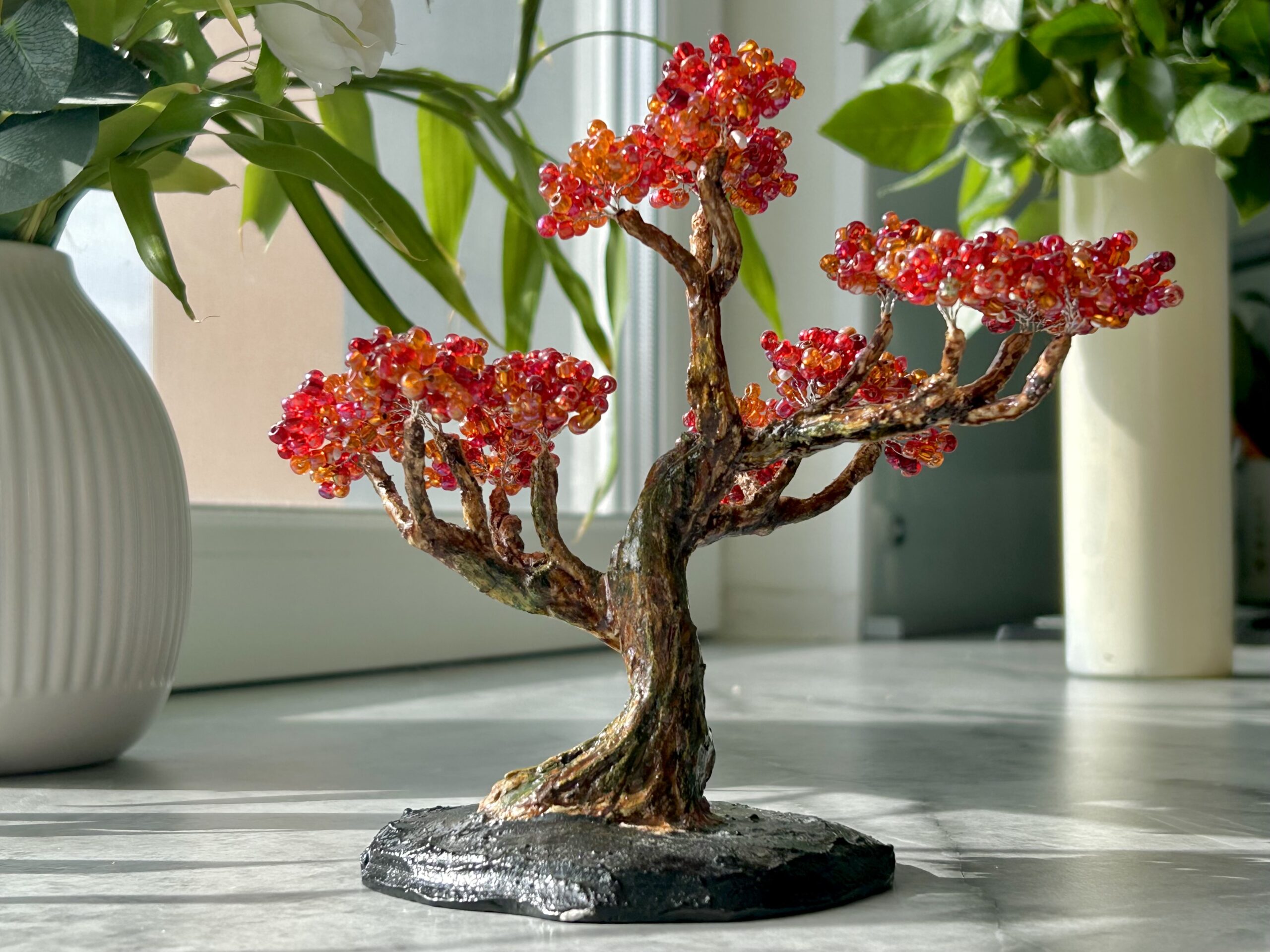 Classic Beaded Bonsai • S • Autumn Crimson